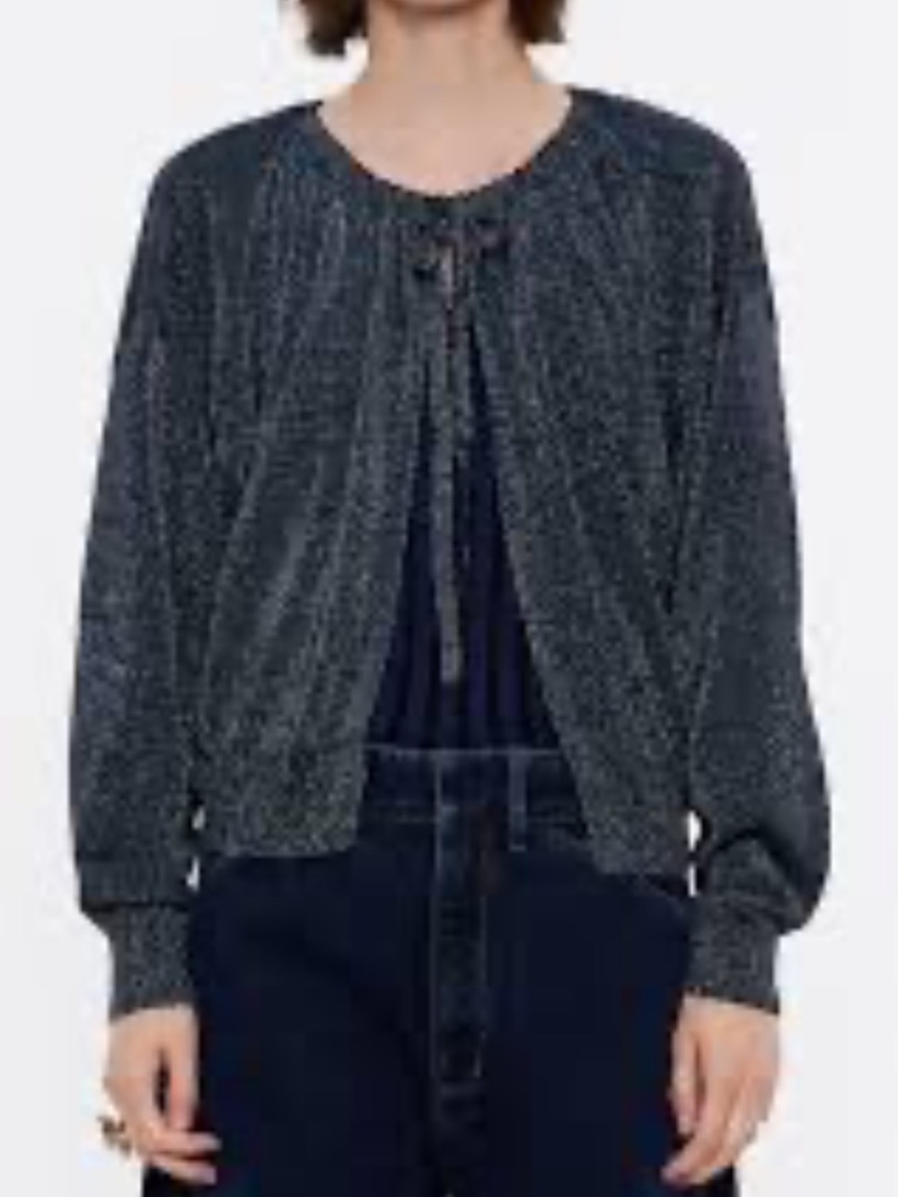 Bimba y Lola metallic, silver, black Sparkle Knit Open Cardigan -size medium